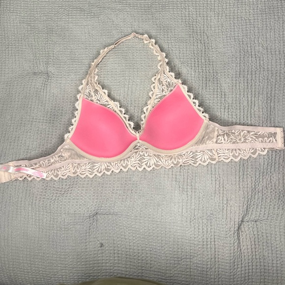 Victoria’s Secret Pink Lace Bralette Lightly Lined Halter Bra Medium - Picture 4 of 7